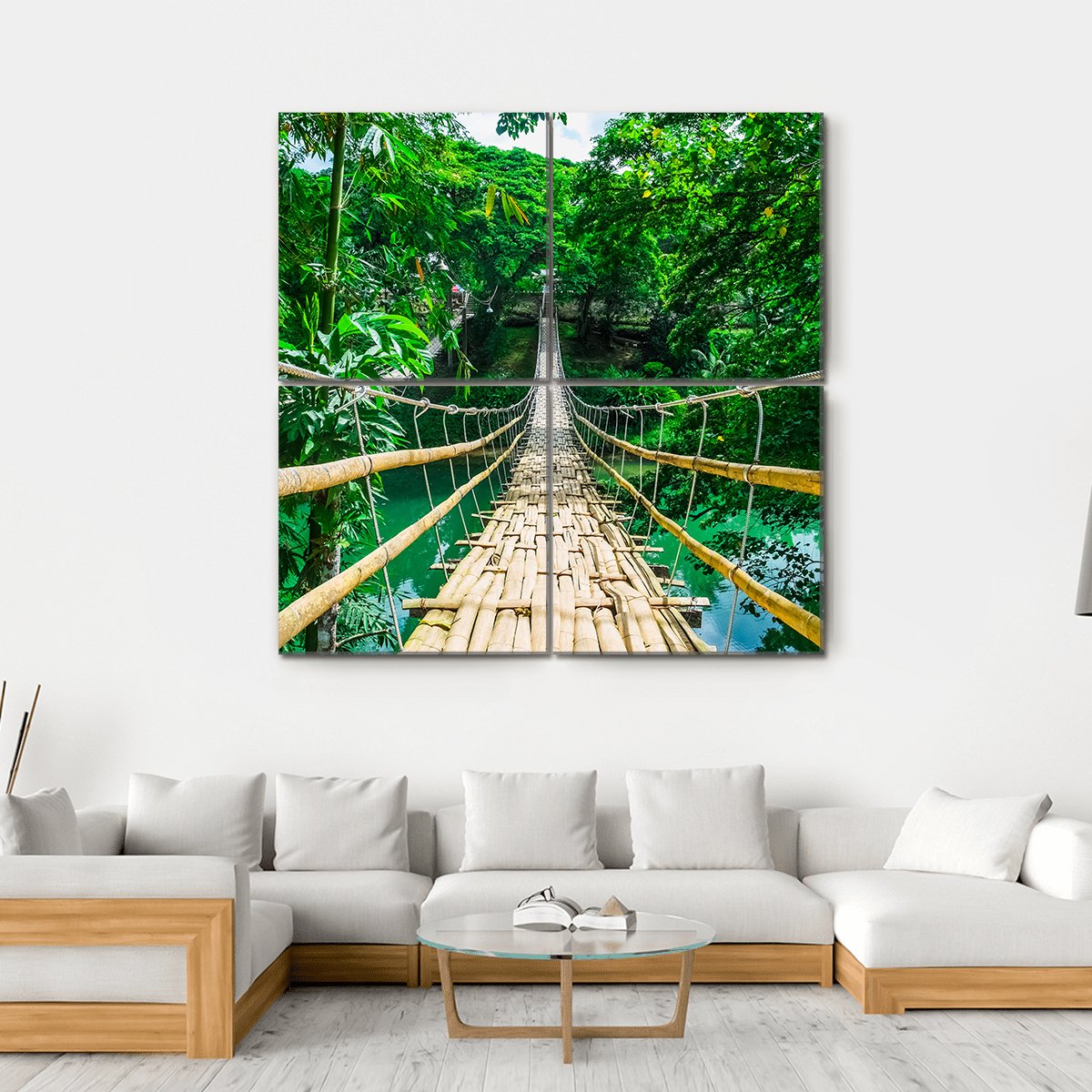Hanging Bamboo Bridge Canvas Wall Art-4 Square-Gallery Wrap-17" x 17"-Tiaracle