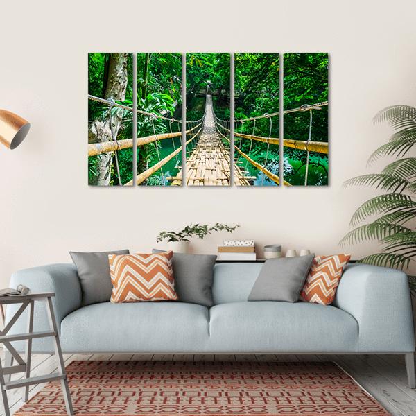 Hanging Bamboo Bridge Canvas Wall Art-5 Horizontal-Gallery Wrap-22" x 12"-Tiaracle