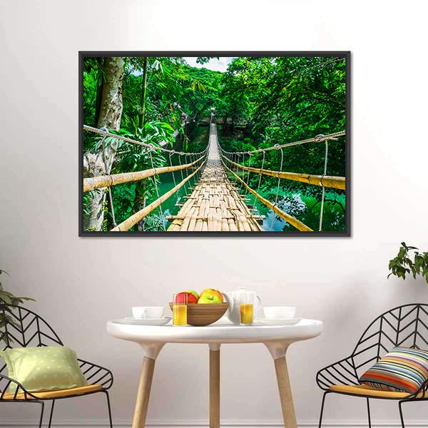 Hanging Bamboo Bridge Canvas Wall Art-3 Horizontal-Gallery Wrap-25" x 16"-Tiaracle