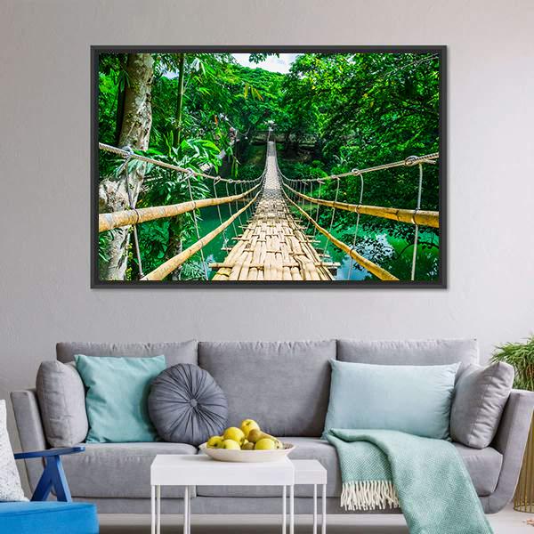 Hanging Bamboo Bridge Canvas Wall Art-3 Horizontal-Gallery Wrap-25" x 16"-Tiaracle