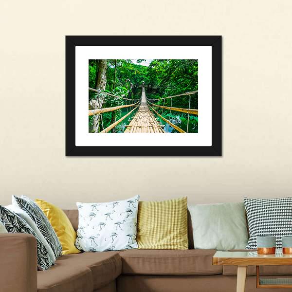 Hanging Bamboo Bridge Canvas Wall Art-3 Horizontal-Gallery Wrap-25" x 16"-Tiaracle