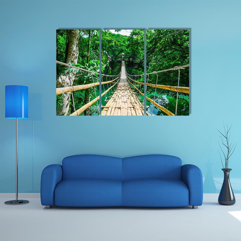 Hanging Bamboo Bridge Canvas Wall Art-3 Horizontal-Gallery Wrap-37" x 24"-Tiaracle