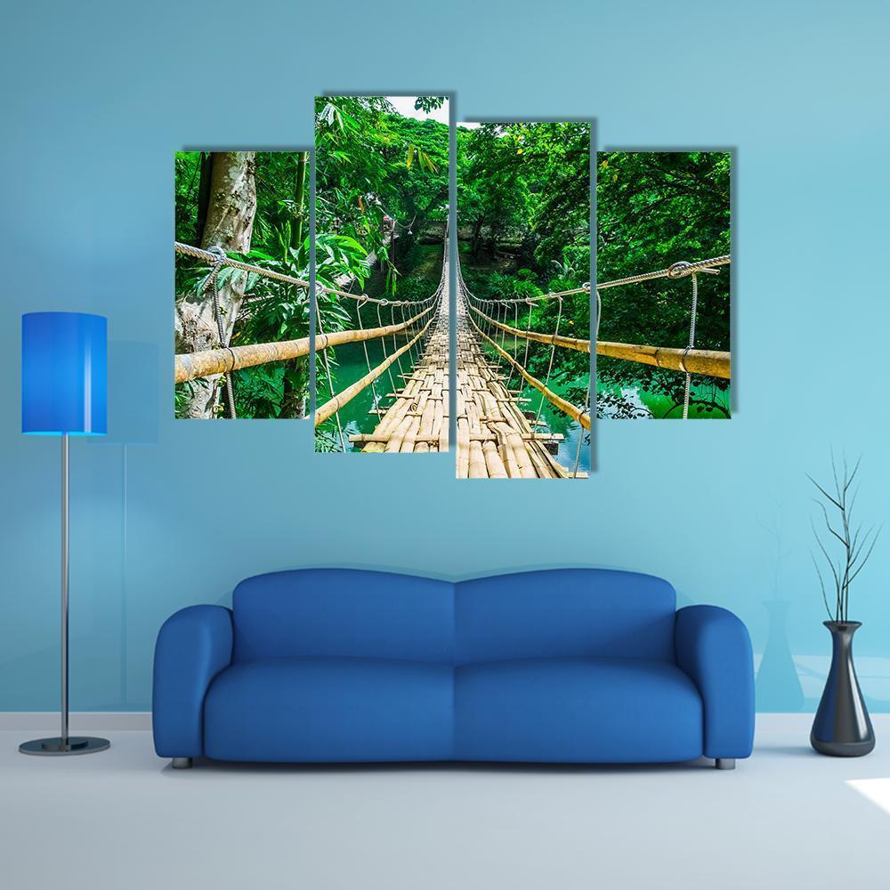 Hanging Bamboo Bridge Canvas Wall Art-3 Horizontal-Gallery Wrap-37" x 24"-Tiaracle