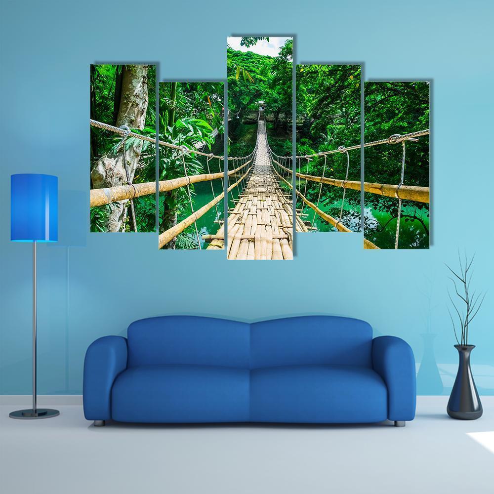 Hanging Bamboo Bridge Canvas Wall Art-5 Pop-Gallery Wrap-47" x 32"-Tiaracle