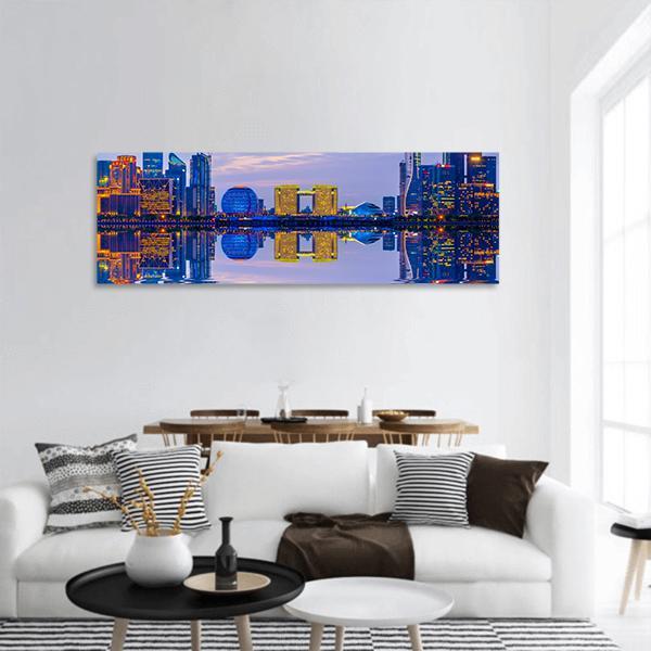 Hangzhou Skyline At Night Panoramic Canvas Wall Art-1 Piece-36" x 12"-Tiaracle