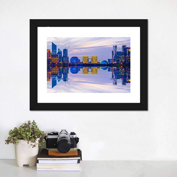 Hangzhou Skyline At Night Canvas Wall Art-1 Piece-Framed Print-20&quot; x 16&quot;-Tiaracle