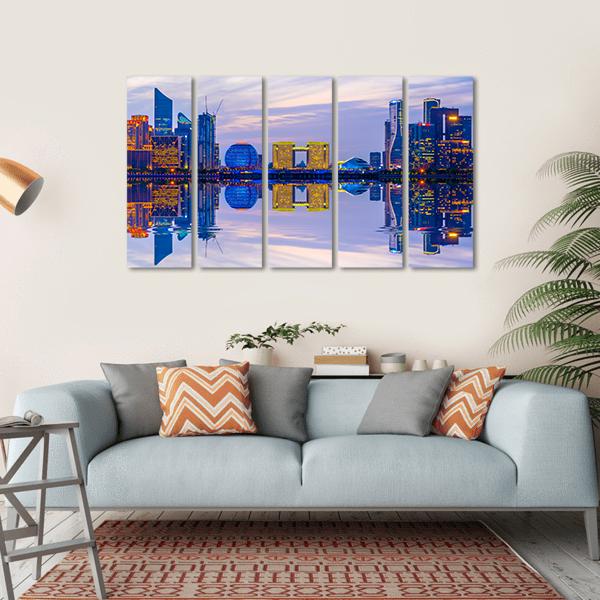 Hangzhou Skyline At Night Canvas Wall Art-5 Horizontal-Gallery Wrap-22&quot; x 12&quot;-Tiaracle