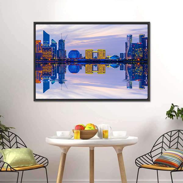 Hangzhou Skyline At Night Canvas Wall Art-5 Horizontal-Gallery Wrap-22" x 12"-Tiaracle