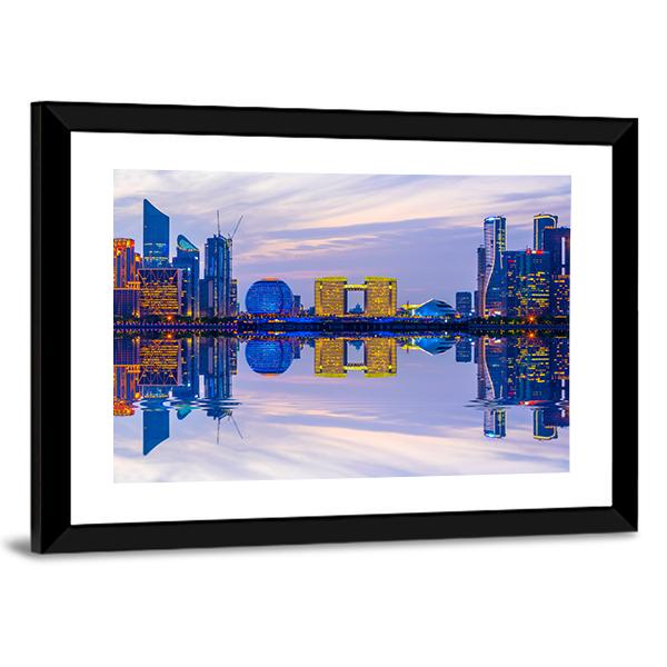 Hangzhou Skyline At Night Canvas Wall Art-5 Horizontal-Gallery Wrap-22" x 12"-Tiaracle