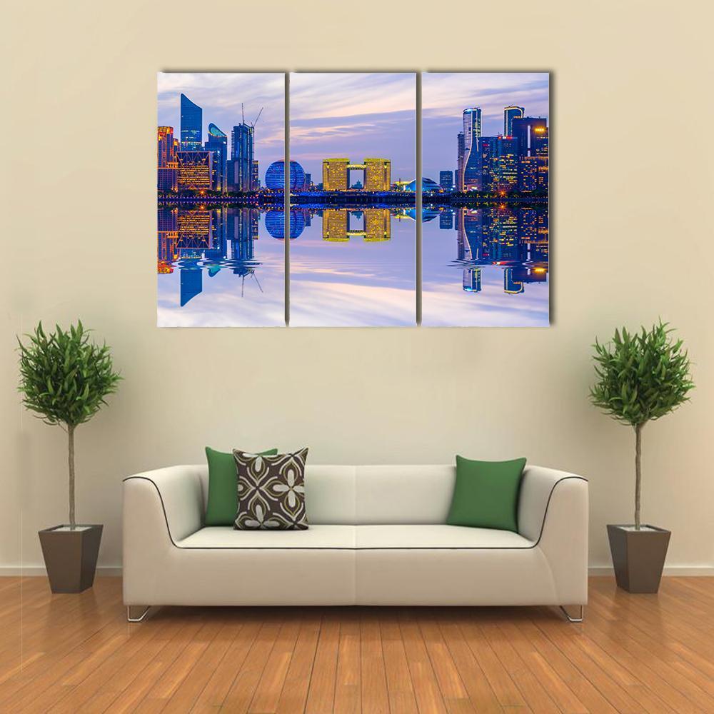 Hangzhou Skyline At Night Canvas Wall Art-3 Horizontal-Gallery Wrap-37" x 24"-Tiaracle