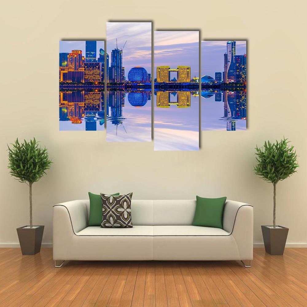 Hangzhou Skyline At Night Canvas Wall Art-4 Pop-Gallery Wrap-50" x 32"-Tiaracle