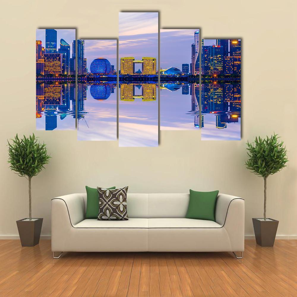 Hangzhou Skyline At Night Canvas Wall Art-5 Pop-Gallery Wrap-47" x 32"-Tiaracle