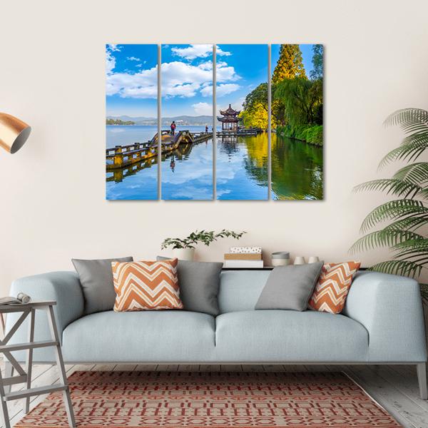 Hangzhou West Lake Canvas Wall Art-4 Horizontal-Gallery Wrap-34" x 24"-Tiaracle