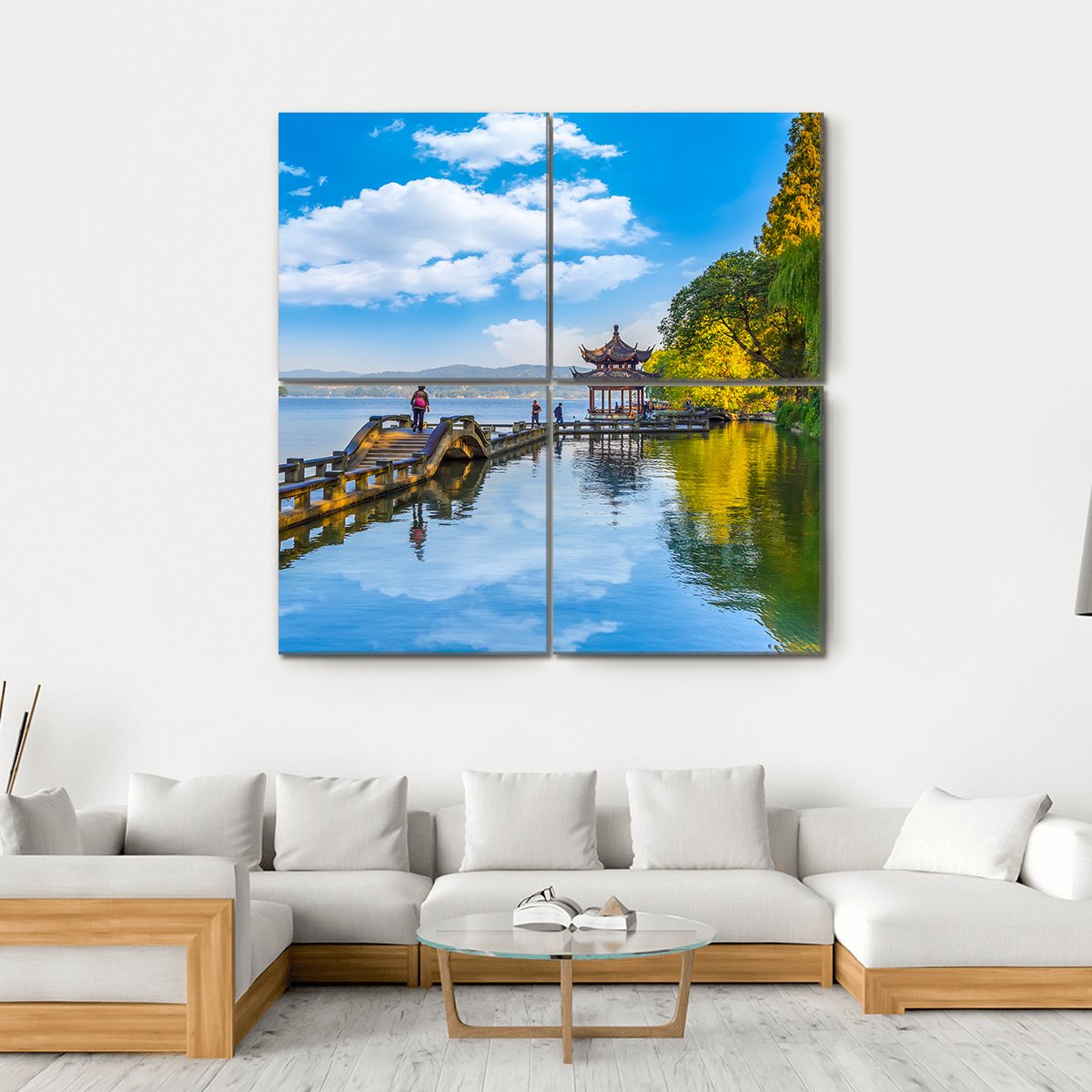 Hangzhou West Lake Canvas Wall Art-4 Square-Gallery Wrap-17" x 17"-Tiaracle