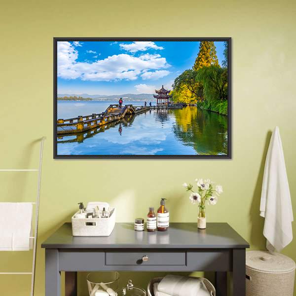 Hangzhou West Lake Canvas Wall Art-1 Piece-Floating Frame-24" x 16"-Tiaracle