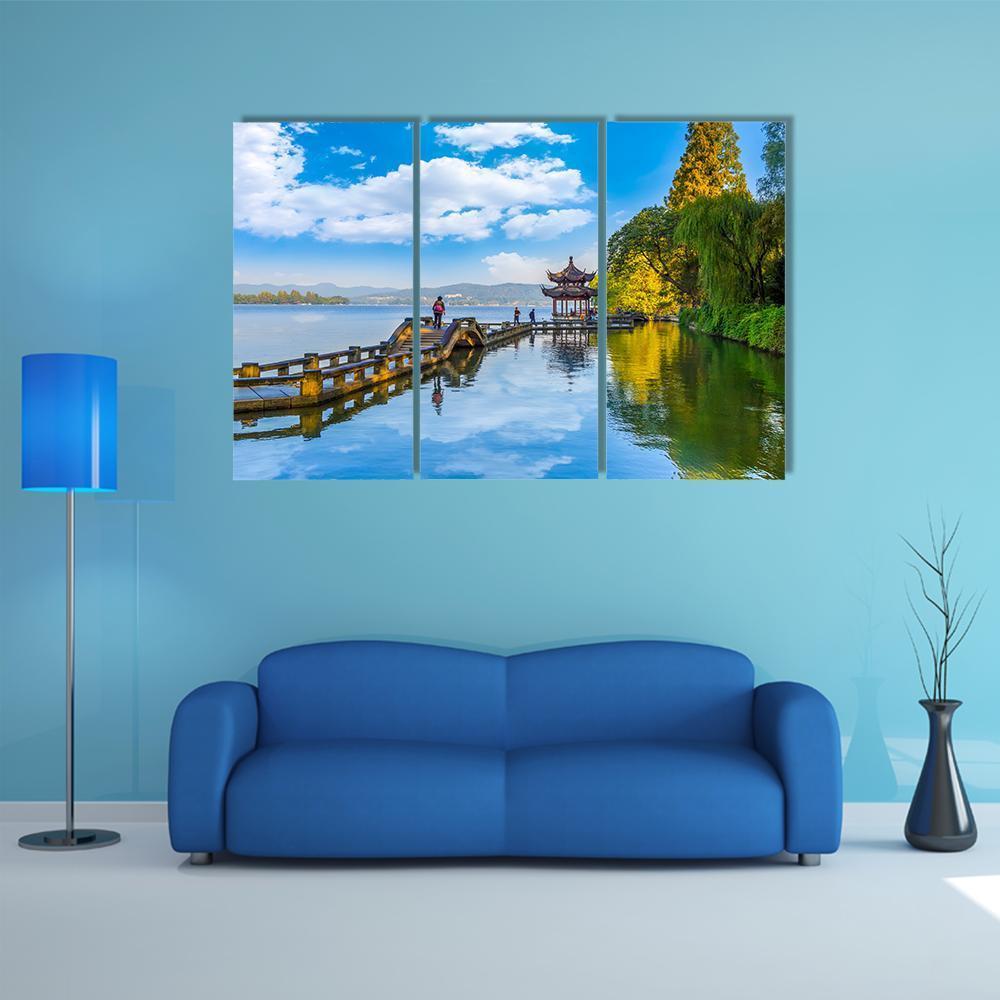 Hangzhou West Lake Canvas Wall Art-3 Horizontal-Gallery Wrap-37" x 24"-Tiaracle