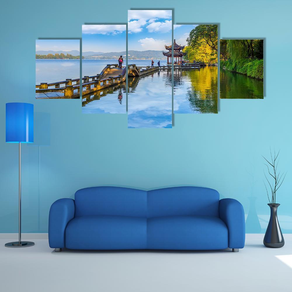 Hangzhou West Lake Canvas Wall Art-5 Star-Gallery Wrap-62" x 32"-Tiaracle
