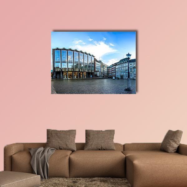 Hanseatic City Germany Canvas Wall Art in gray, brown and blue, single panel hung on a wall