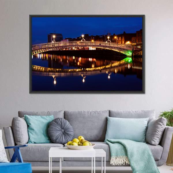 Ha'penny Bridge At Night Panoramic Canvas Wall Art-1 Piece-36" x 12"-Tiaracle