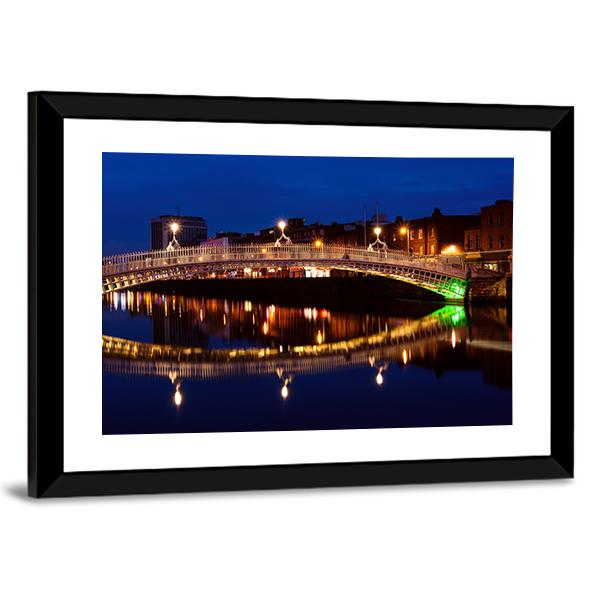Ha'penny Bridge At Night Panoramic Canvas Wall Art-1 Piece-36" x 12"-Tiaracle
