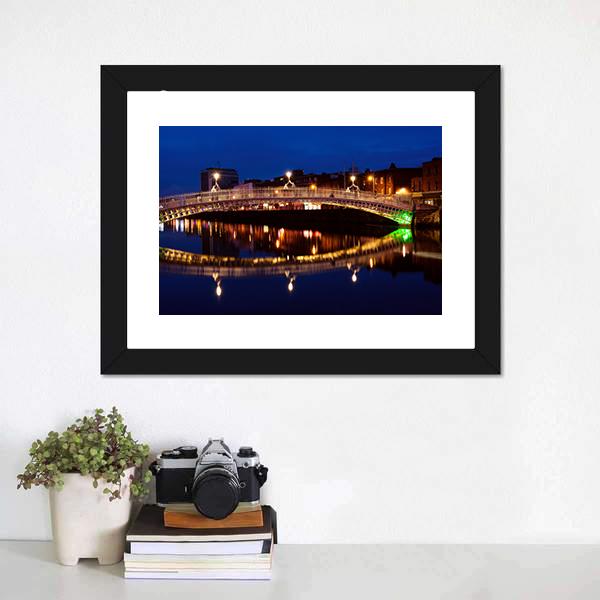 Ha'penny Bridge At Night Panoramic Canvas Wall Art-1 Piece-36" x 12"-Tiaracle