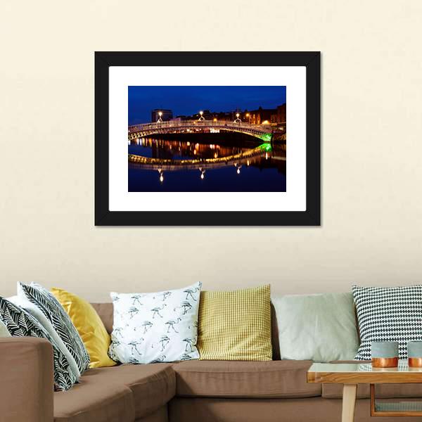 Ha'penny Bridge At Night Panoramic Canvas Wall Art-1 Piece-36" x 12"-Tiaracle