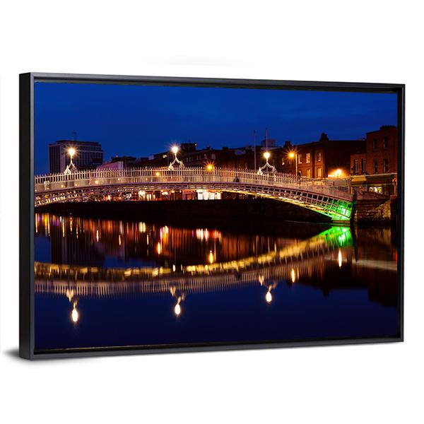 Ha'penny Bridge At Night Panoramic Canvas Wall Art-1 Piece-36" x 12"-Tiaracle