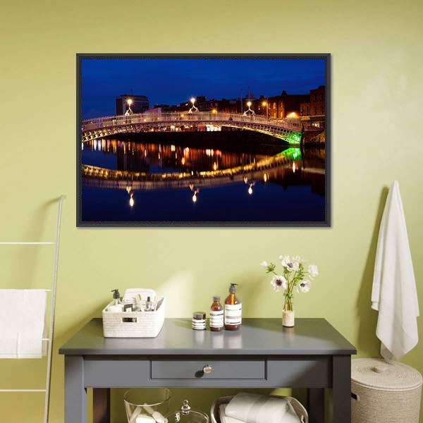 Ha'penny Bridge At Night Panoramic Canvas Wall Art-1 Piece-36" x 12"-Tiaracle