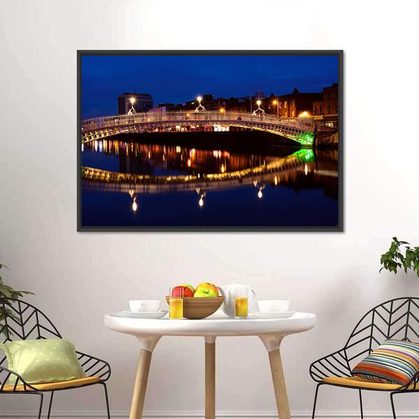 Ha'penny Bridge At Night Panoramic Canvas Wall Art-1 Piece-36" x 12"-Tiaracle