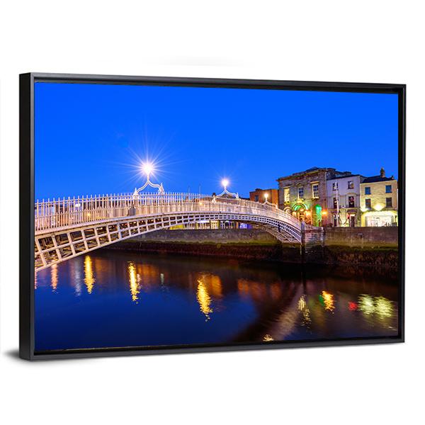 Ha'penny Bridge In Evening Canvas Wall Art-3 Horizontal-Gallery Wrap-25" x 16"-Tiaracle