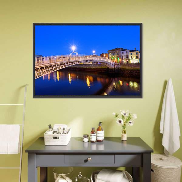 Ha'penny Bridge In Evening Canvas Wall Art-1 Piece-Floating Frame-24" x 16"-Tiaracle