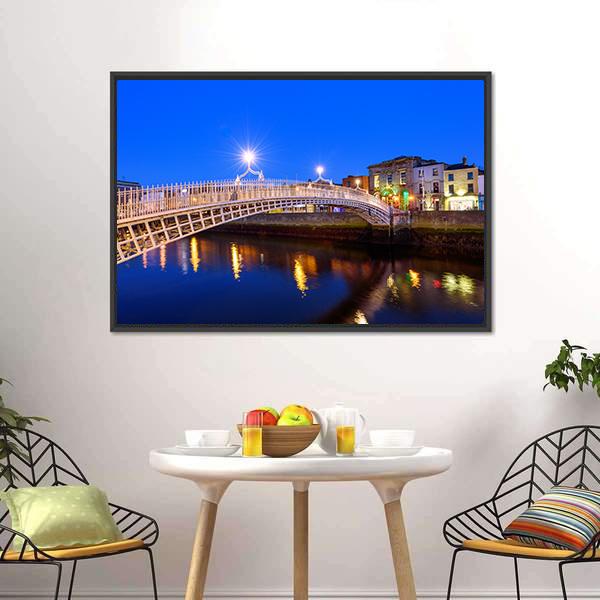 Ha'penny Bridge In Evening Canvas Wall Art-3 Horizontal-Gallery Wrap-25" x 16"-Tiaracle