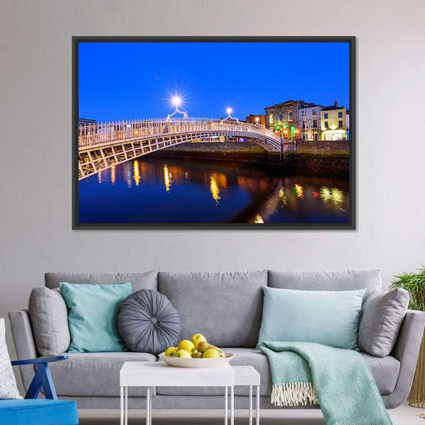 Ha'penny Bridge In Evening Canvas Wall Art-3 Horizontal-Gallery Wrap-25" x 16"-Tiaracle