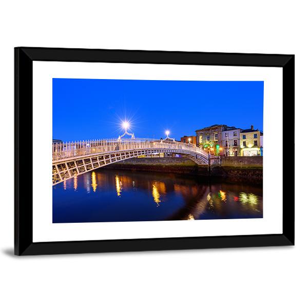 Ha'penny Bridge In Evening Canvas Wall Art-3 Horizontal-Gallery Wrap-25" x 16"-Tiaracle