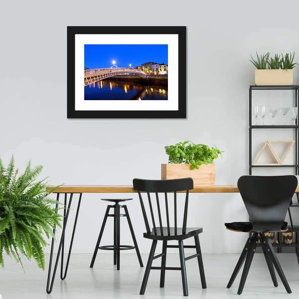 Ha'penny Bridge In Evening Canvas Wall Art-3 Horizontal-Gallery Wrap-25" x 16"-Tiaracle