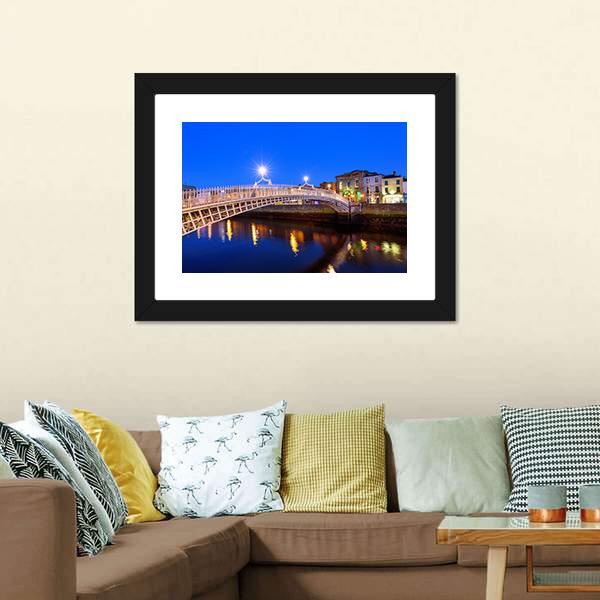 Ha'penny Bridge In Evening Canvas Wall Art-3 Horizontal-Gallery Wrap-25" x 16"-Tiaracle