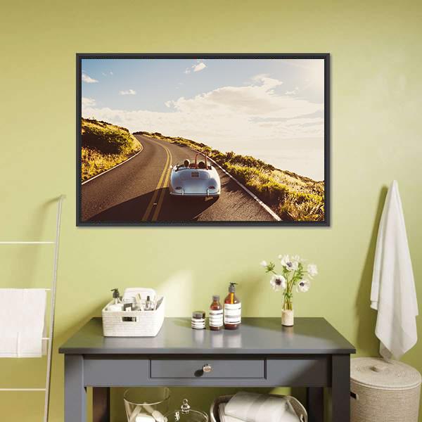 Happy Couple Driving Canvas Wall Art-1 Piece-Floating Frame-24" x 16"-Tiaracle