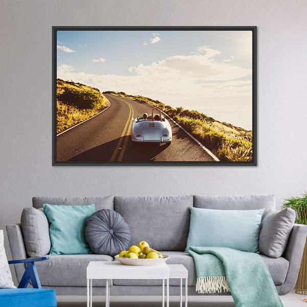Happy Couple Driving Canvas Wall Art-3 Horizontal-Gallery Wrap-25" x 16"-Tiaracle