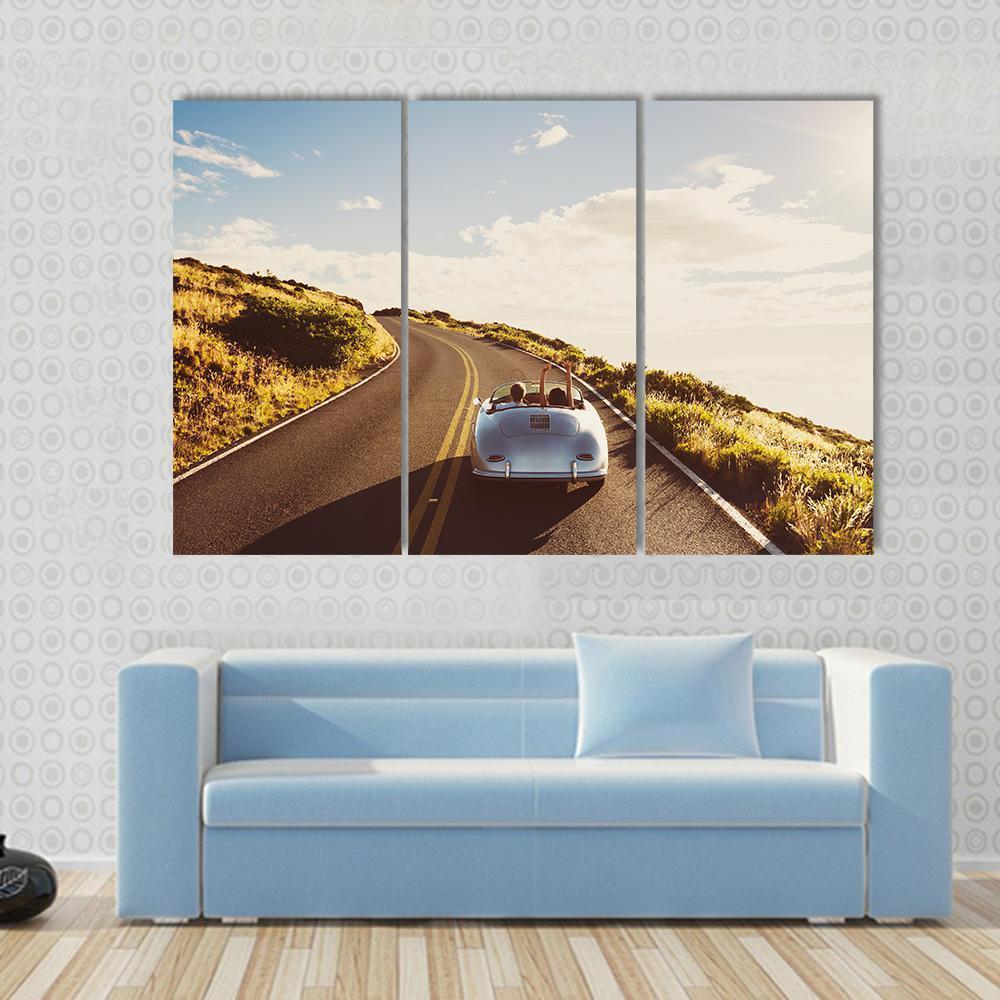 Happy Couple Driving Canvas Wall Art-3 Horizontal-Gallery Wrap-37" x 24"-Tiaracle