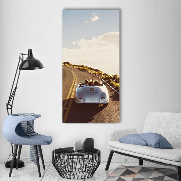 Happy Couple Driving Vertical Canvas Wall Art-3 Vertical-Gallery Wrap-12" x 25"-Tiaracle