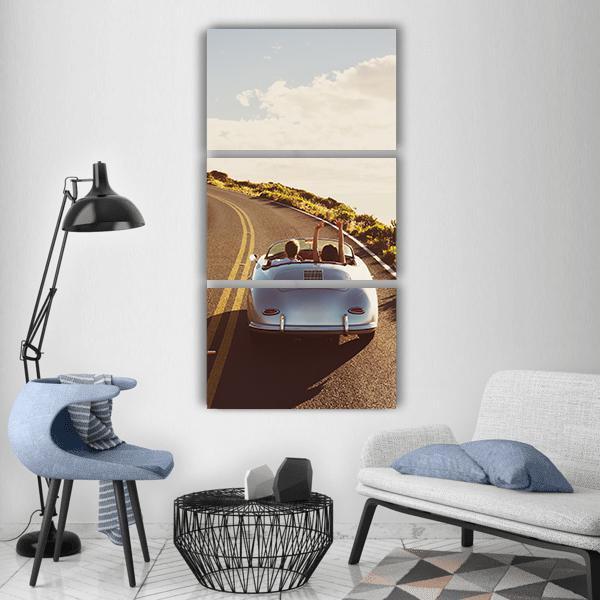 Happy Couple Driving Vertical Canvas Wall Art-3 Vertical-Gallery Wrap-12" x 25"-Tiaracle
