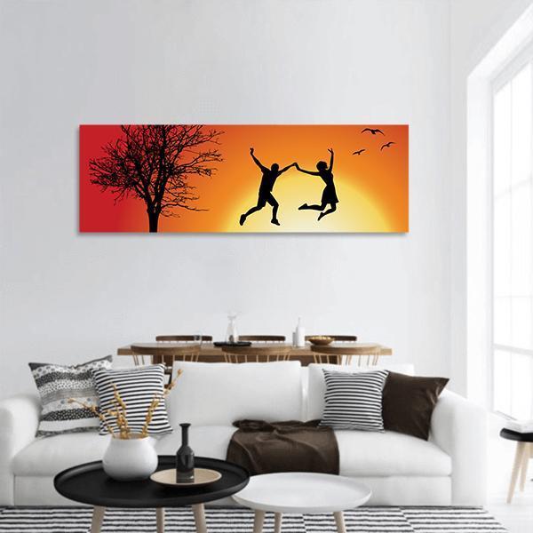 Couple Enjoying Success Panoramic Canvas Wall Art-1 Piece-36" x 12"-Tiaracle