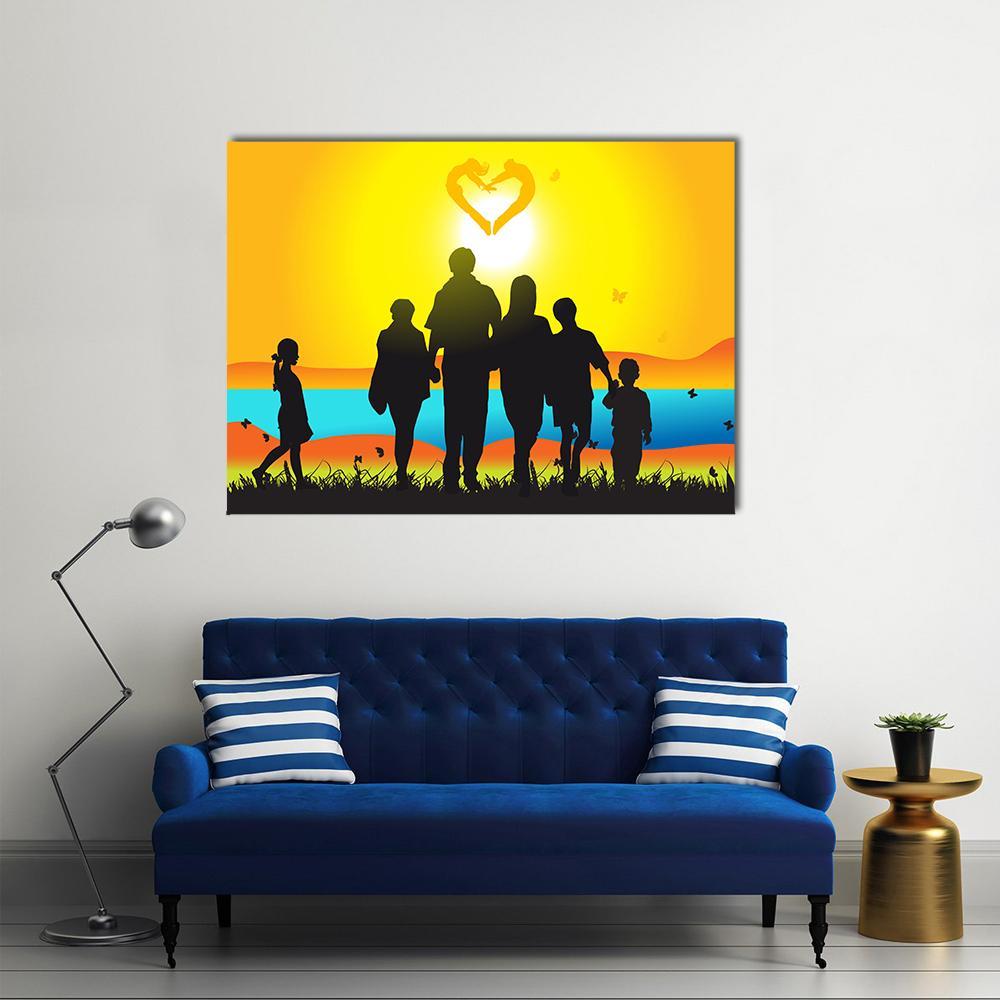 Happy Family Walks On Nature Canvas Wall Art-1 Piece-Gallery Wrap-36" x 24"-Tiaracle