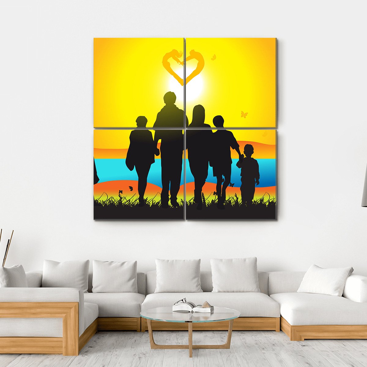 Happy Family Walks On Nature Canvas Wall Art-4 Square-Gallery Wrap-17" x 17"-Tiaracle