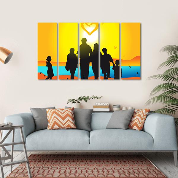 Happy Family Walks On Nature Canvas Wall Art-5 Horizontal-Gallery Wrap-22" x 12"-Tiaracle