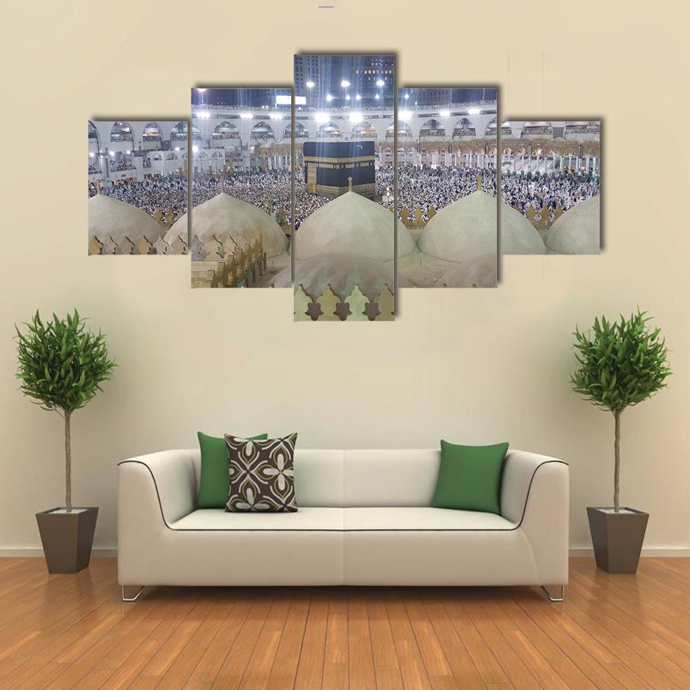 Haram Mosque Mecca Canvas Wall Art-5 Star-Gallery Wrap-62" x 32"-Tiaracle