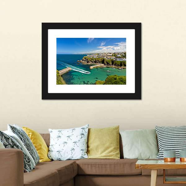 Harbor Of Port Isaac Canvas Wall Art-1 Piece-Framed Print-20" x 16"-Tiaracle