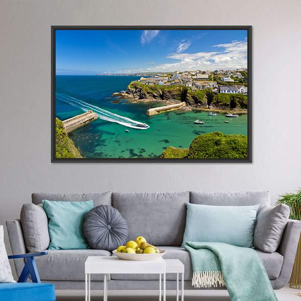 Harbor Of Port Isaac Canvas Wall Art-5 Horizontal-Gallery Wrap-22" x 12"-Tiaracle