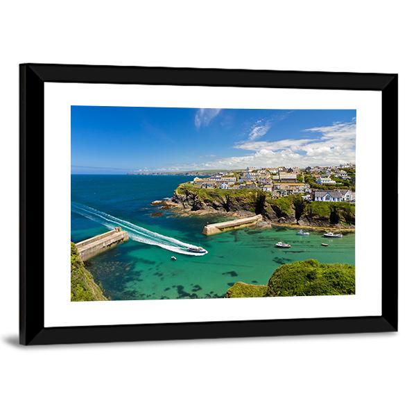 Harbor Of Port Isaac Canvas Wall Art-5 Horizontal-Gallery Wrap-22" x 12"-Tiaracle