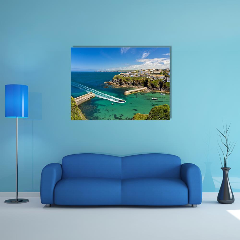 Harbor Of Port Isaac Canvas Wall Art-5 Horizontal-Gallery Wrap-22" x 12"-Tiaracle